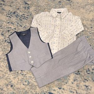 Baby boy suit with anchor button up & vest (3pc total)